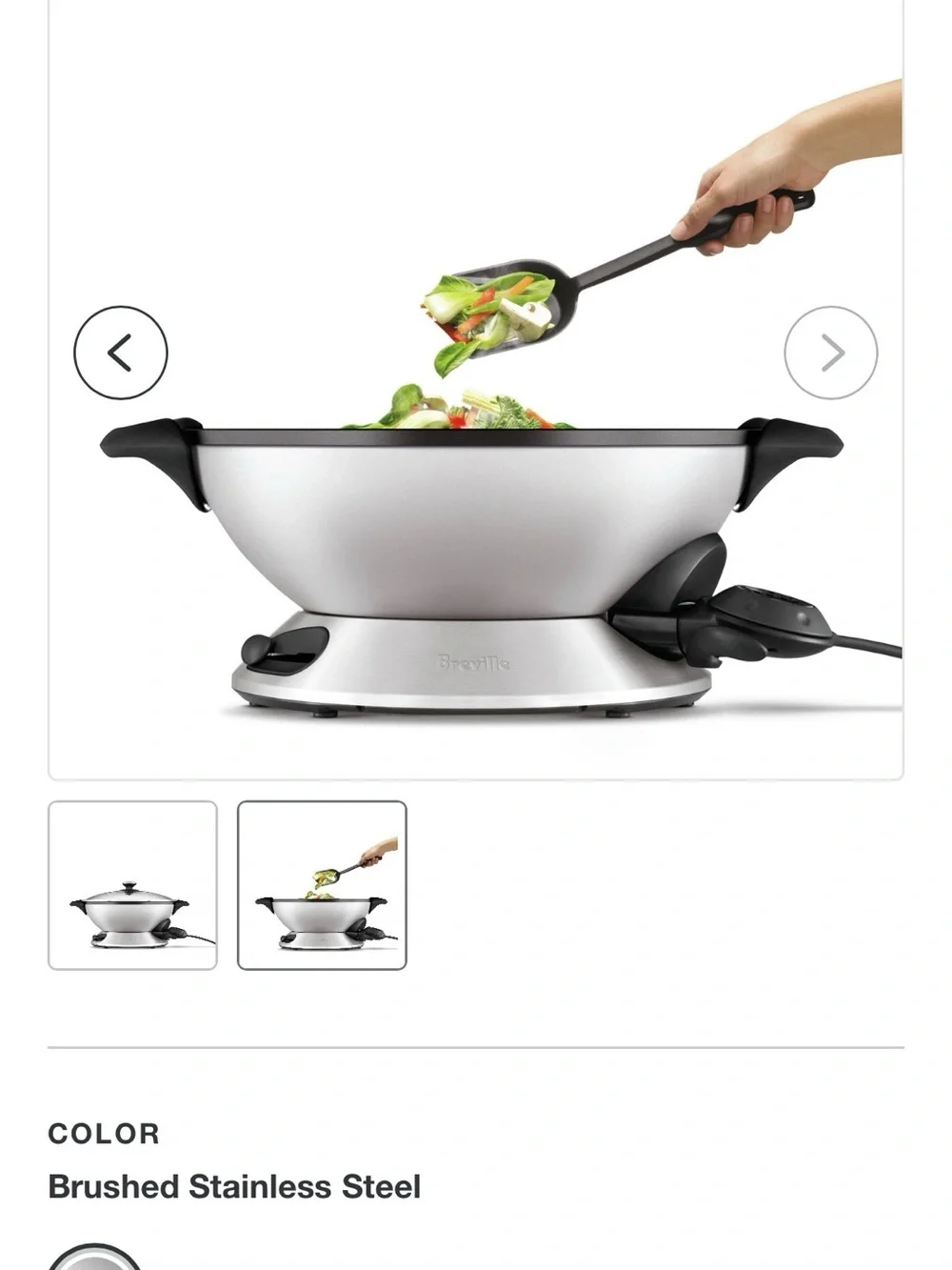 Breville Silver Electric Wok with Glass Lid and Removable Base